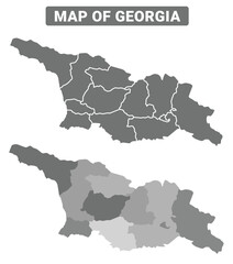 Obraz premium Greyscale Georgia political map with borders outline style vector illustration set