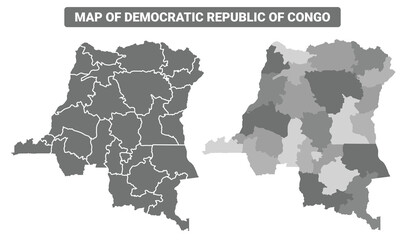 Obraz premium Greyscale Democratic Republic of the Congo political map with borders outline style vector illustration set
