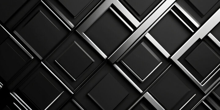 A sleek black and silver geometric pattern with clean lines and diamond shapes, creating a luxurious, modern background.