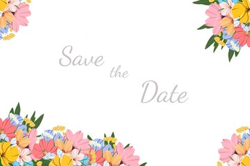 Hand drawn colourful flowers design floral frame white background 