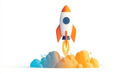 A stylized rocketship icon with a gradient background, symbolizing startup growth and digital advancement illustration