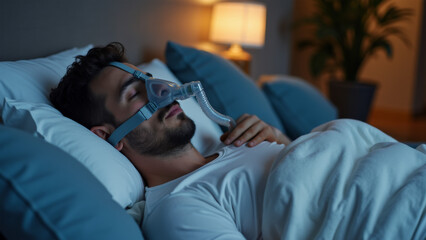 Fototapeta premium Man Using CPAP to Sleep
