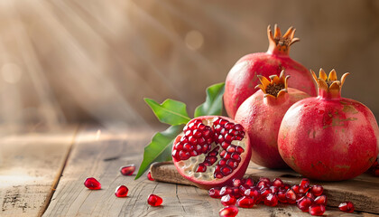 Freshness and sweetness of ripe Pomegranate, a healthy summer snack generated