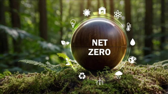 Net zero and carbon neutral concept.. for net zero greenhouse gas emissions target Climate neutral long term strategy on a green background. Carbon Neutrality.4k video..