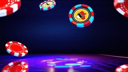 casino neon background las vegas style with some casino chips floating