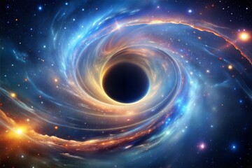 Spectacular black hole with swirling nebula in distant galaxy amid cosmic colors