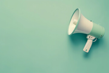 Loudspeaker on a blue monochrome background. 3d illustration of a megaphone. Advertising symbol, promotion concept.