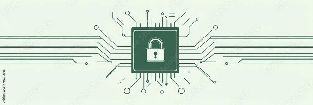 Poster Digital lock icon at center of circuit board. Represents cyber security and digital protection.