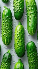 Many green cucumbers that are on a table