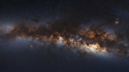 Fototapeta premium A mesmerizing view of the Milky Way galaxy, a vast expanse of stars, gas, and dust, stretching across the night sky.