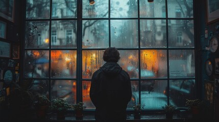 Man standing in front of a window looking out