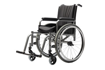 Fototapeta premium Wheelchair on transparent background. Png cut out image. Old age related topics. Disabled person. Disability related topic. Nursing home. Image for graphic designer. Image for flyers. 