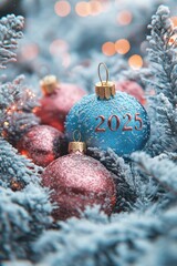 Many ornaments that are sitting in the snow, 2025
