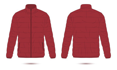 Red puffer jacket mockup front and back view © Ancala