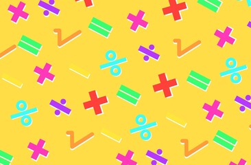 pattern with colorful mathematic symbols, seamless pattern with mathematic sign, mathematic sign, seamless, sign, wrapping, design, mathematics, mathematic symbol, Yellow background, pattern, fabric