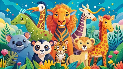 Obraz premium inspirational animal world design vector illustration optimistic mood bright colors empowering