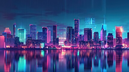 Fototapeta premium Neon Cityscape Reflection