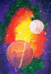 Naklejka premium a painting of space stars and planets illustration