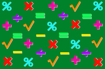 pattern with pattern with colorful mathematic symbols, seamless pattern with mathematic sign, mathematic sign, seamless, sign, wrapping, design, mathematics, mathematic symbol, green background