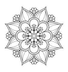 Easy Mandala Art for Beginners - Hand Drawn Doodle Mandalas Coloring Book Page for Adults to Relax; Black and White Mandala Outline Vector