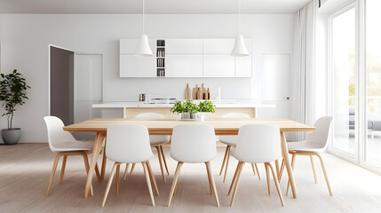 Fototapeta premium Cozy Dining Area with Light Wood and White Accents