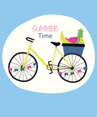 Flat Design Illustration with Bicycle at Fruits,Decoration