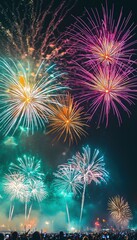 Fototapeta premium Dynamic Fireworks Festival with Colorful Multiple Displays, Spectacular Night Sky Celebration