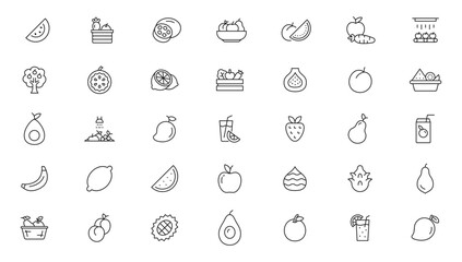 Fruits icon set. Different fruits and vegetables vector illustration