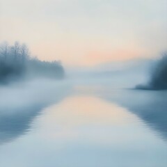 Obraz premium Milky waters of a foggy river at dawn.