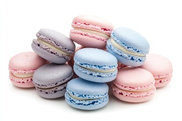 Obraz premium Macarons On White Background. Traditional French Pastries Assortment in Pastel Shades