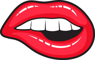 Lip Biting Girl Red Sticker Isolated PNG Illustration