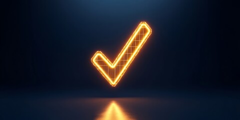 A bright checkmark icon with a digital glow, symbolizing task completion and business success