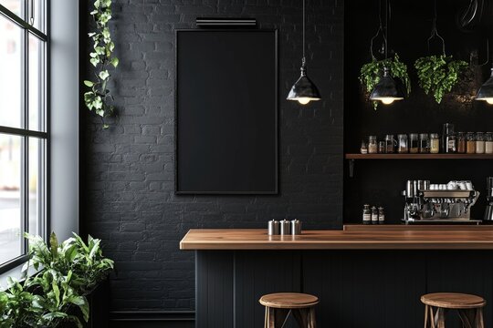 Menu Mockup PSD. Black Restaurant Signboard Design Mockup for Brand Advertise