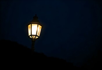 a glowing street lamp illuminating a dark city street create with ai
