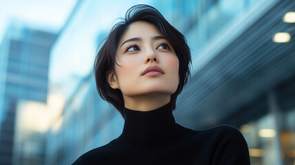 街中で考えにふける女性