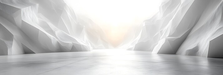 Abstract white background with a light source at the end of a passageway.