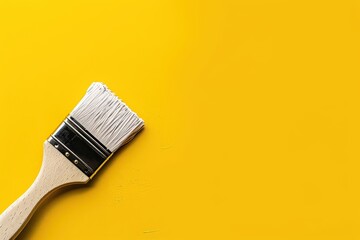 A paintbrush with white paint on it is on a yellow background,generative ai image