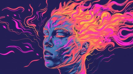 A woman's face with fire hair with the text 'Girl Boss' written on her cheek.