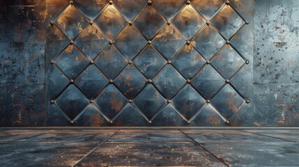 Diamond metal wall background with concrete floor 3d renderer 