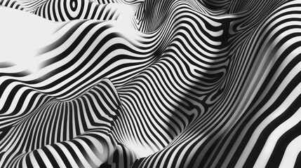 Abstract black and white striped pattern with a wavy, flowing texture, creating an optical illusion of movement and depth.