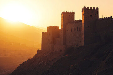 A Majestic Silhouette: An Ancient Islamic Fort Bathed in the Golden Hues of Sunset