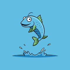 Vector Art Fish Leaping Over a Serene Lake