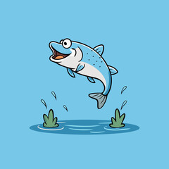 Fototapeta premium Vector Art Fish Leaping Over a Serene Lake