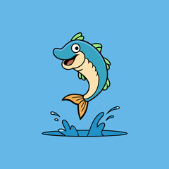 Vector Art Fish Leaping Over a Serene Lake