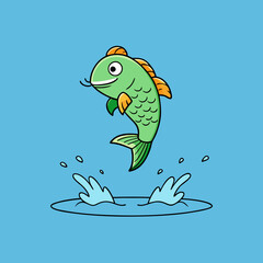 Vector Art Fish Leaping Over a Serene Lake