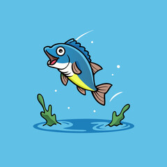 Vector Art Fish Leaping Over a Serene Lake