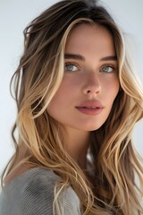 Fototapeta premium Close up studio shot of beautiful young white woman on white background
