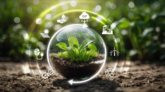 Circular economy concept for future business growth and environmental sustainability and reduce pollution for future business and environmental growth.4k. Place for logo.
