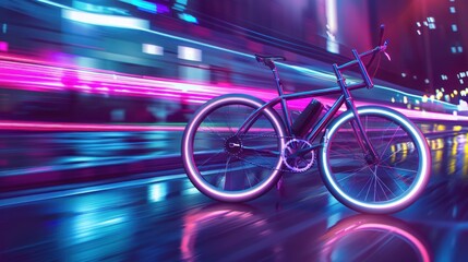 Fototapeta premium E-Bike in Neon City Lights