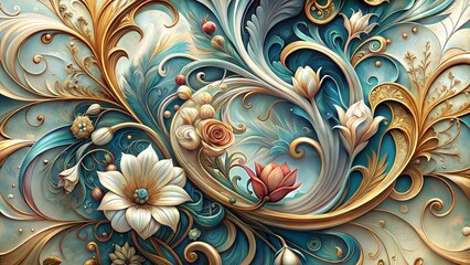 Elegant floral pattern with swirling ornate designs